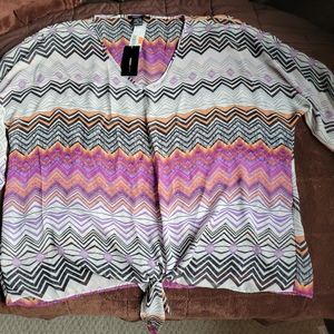 Sheer Pattern Keyhole Sleeve Shirt